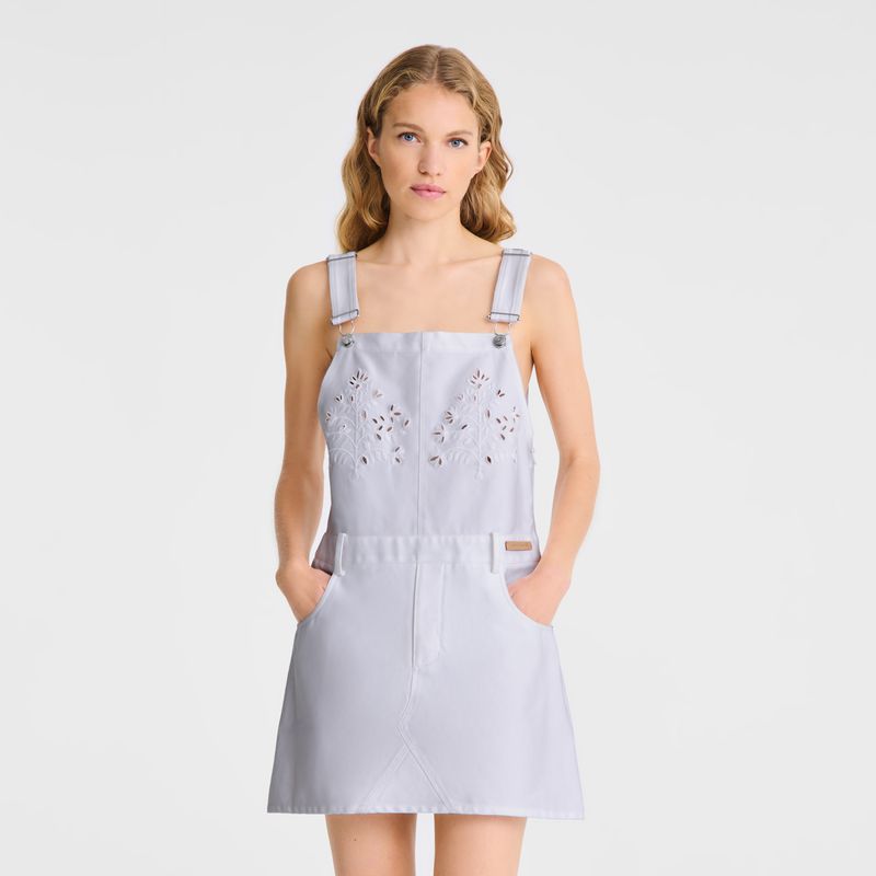 Women Longchamp Embroidered Gabardine Dress White | Thailand-678NUFMED