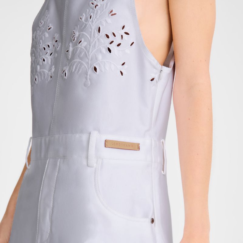 Women Longchamp Embroidered Gabardine Dress White | Thailand-678NUFMED
