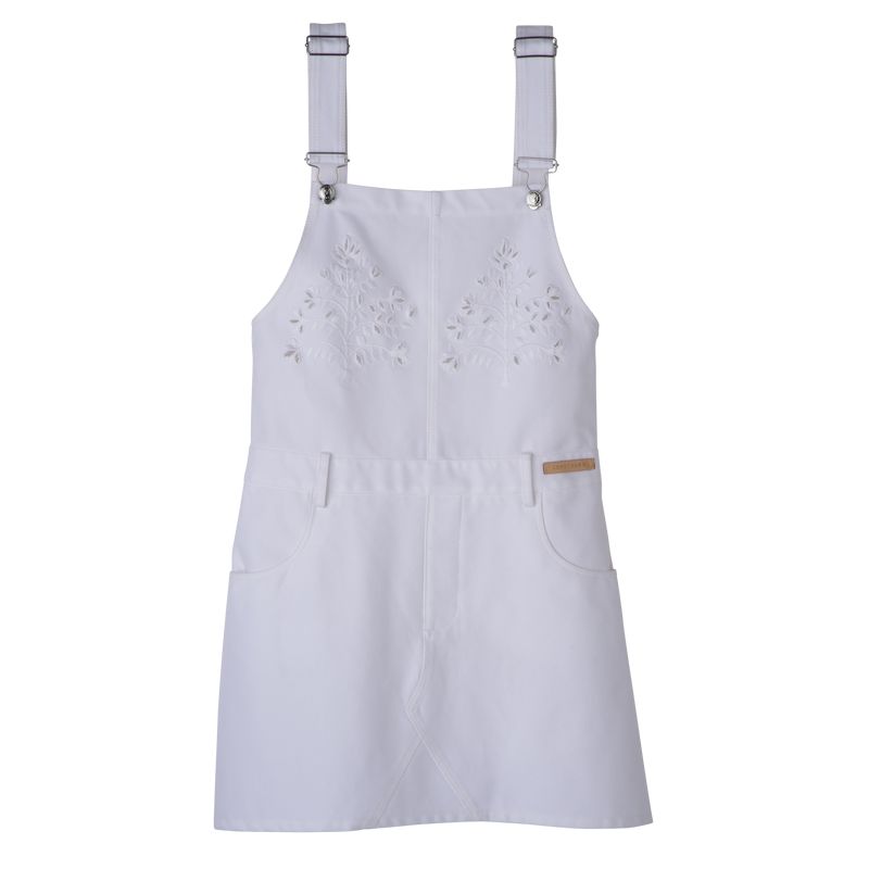 Women Longchamp Embroidered Gabardine Dress White | Thailand-678NUFMED