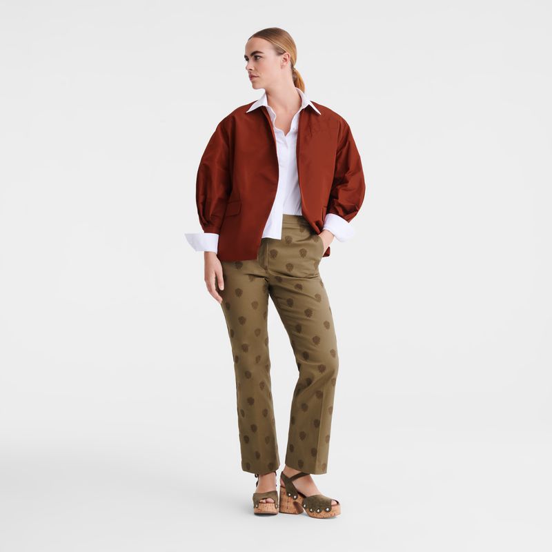 Women Longchamp Embroidered Gabardine Pants Olive | Thailand-384IWUGHD