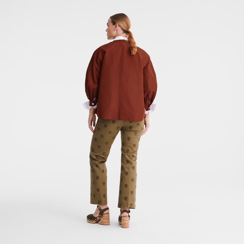Women Longchamp Embroidered Gabardine Pants Olive | Thailand-384IWUGHD