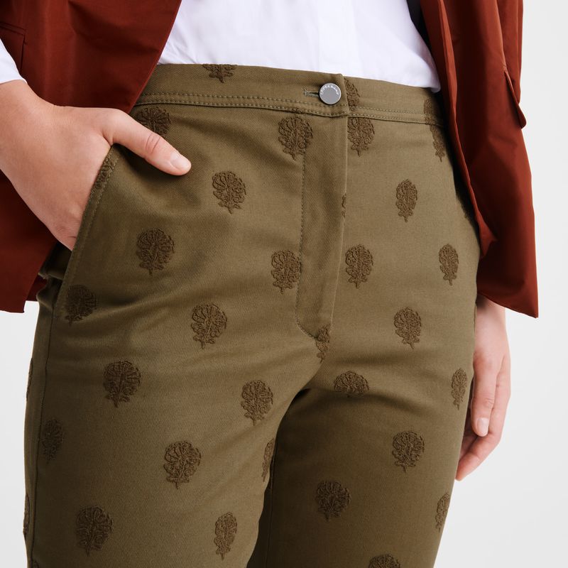Women Longchamp Embroidered Gabardine Pants Olive | Thailand-384IWUGHD