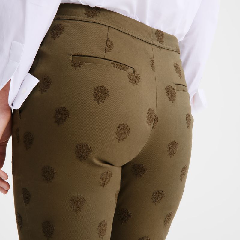 Women Longchamp Embroidered Gabardine Pants Olive | Thailand-384IWUGHD