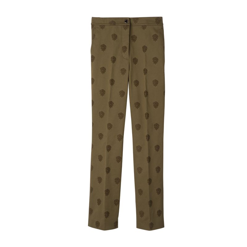 Women Longchamp Embroidered Gabardine Pants Olive | Thailand-384IWUGHD