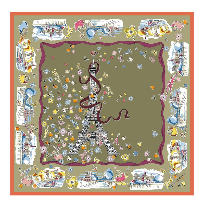 Women Longchamp Equestrian Tower 50 Scarf Olive / Multicolor | Thailand-583DWUEJP