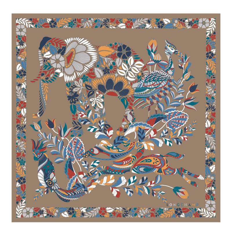 Women Longchamp Forêt 50 Scarf Brown | Thailand-439MDRKPO