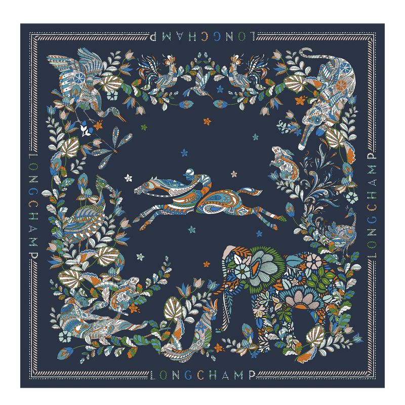 Women Longchamp Forêt 90 Scarf Navy | Thailand-034XGTJRU