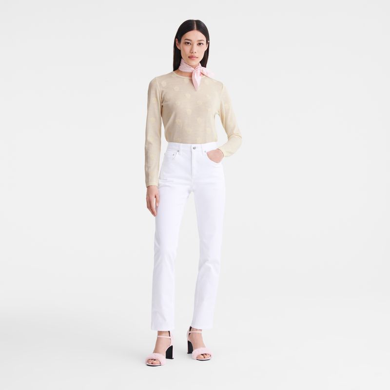 Women Longchamp Gabardine Pants White | Thailand-613XNQBFR