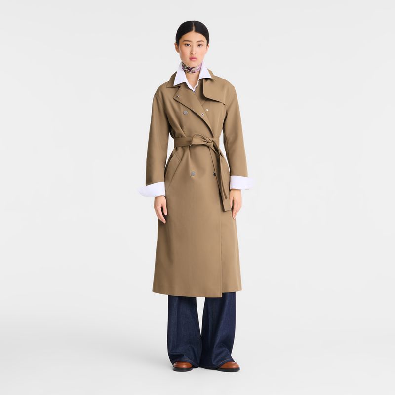Women Longchamp Gabardine Trench Coat Brown | Thailand-316THMRWU