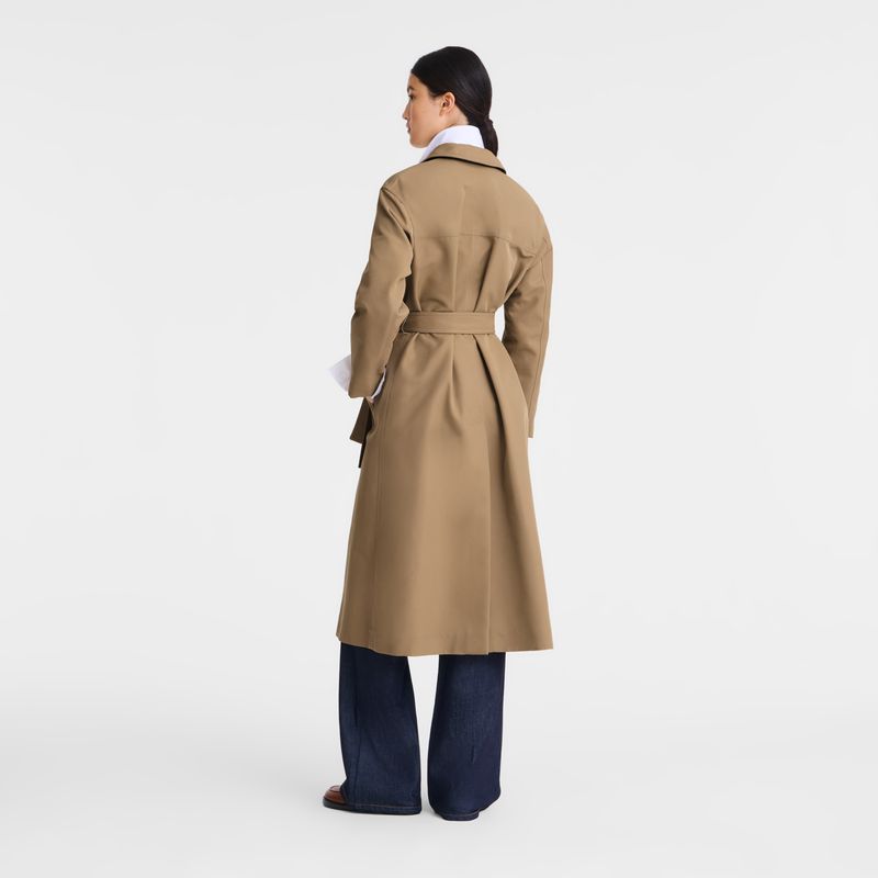 Women Longchamp Gabardine Trench Coat Brown | Thailand-316THMRWU