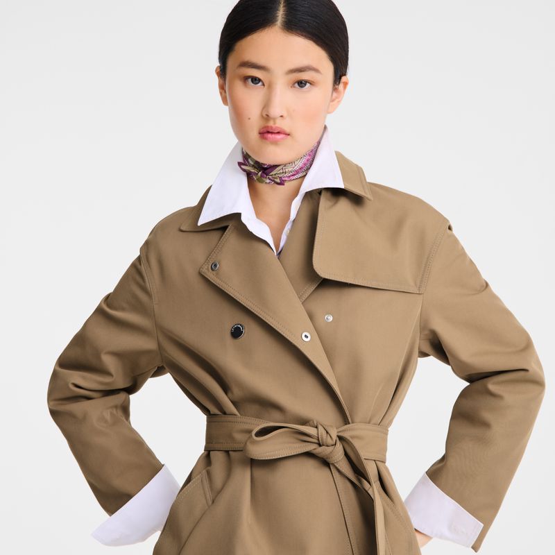 Women Longchamp Gabardine Trench Coat Brown | Thailand-316THMRWU