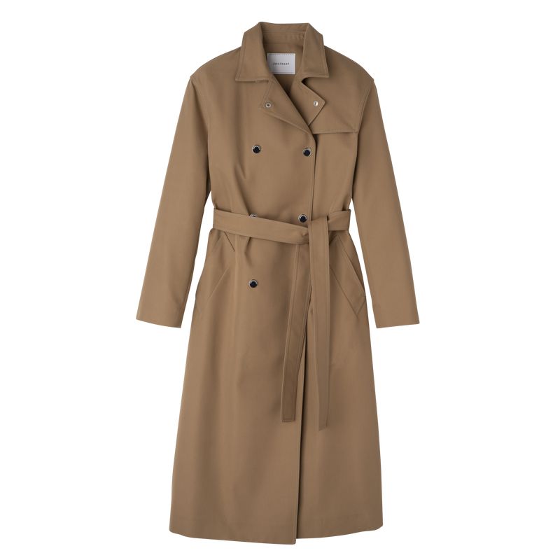 Women Longchamp Gabardine Trench Coat Brown | Thailand-316THMRWU