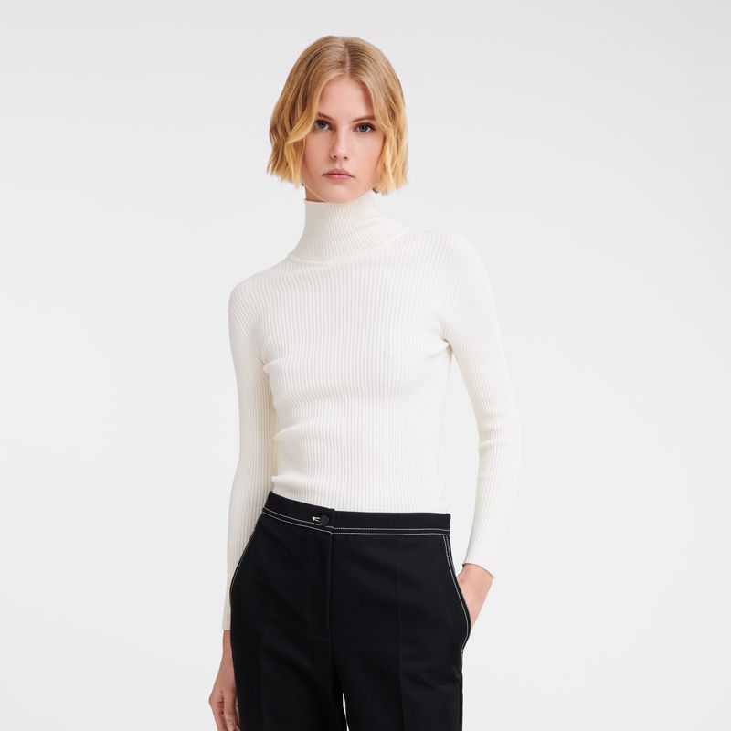 Women Longchamp High Collar Fitted Jumper Cream | Thailand-046IZSKTL