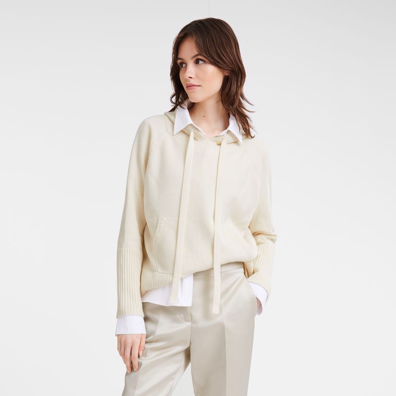 Women Longchamp Hoodie Jumper Cream | Thailand-746GOEXSI