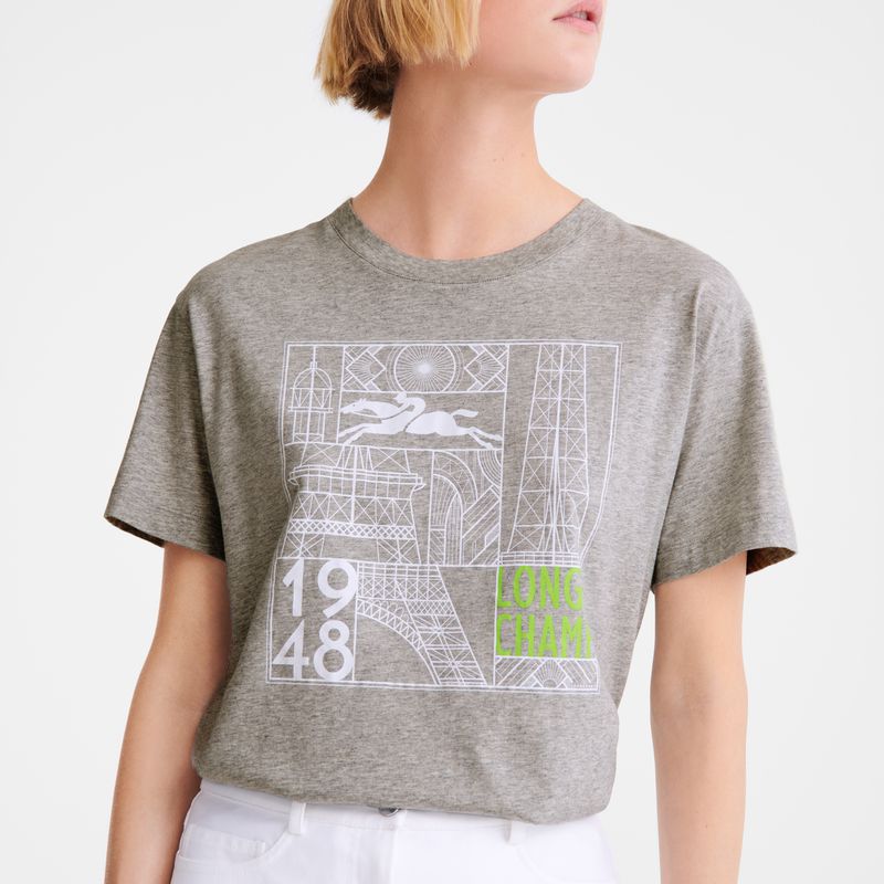 Women Longchamp Jersey T-shirt Grey | Thailand-463GAUWJF