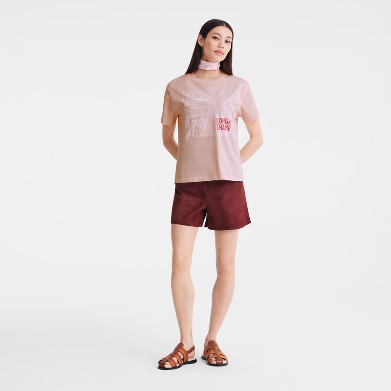 Women Longchamp Jersey T-shirt Rose | Thailand-354WKUNOX
