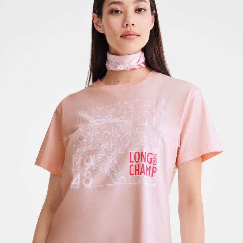 Women Longchamp Jersey T-shirt Rose | Thailand-354WKUNOX