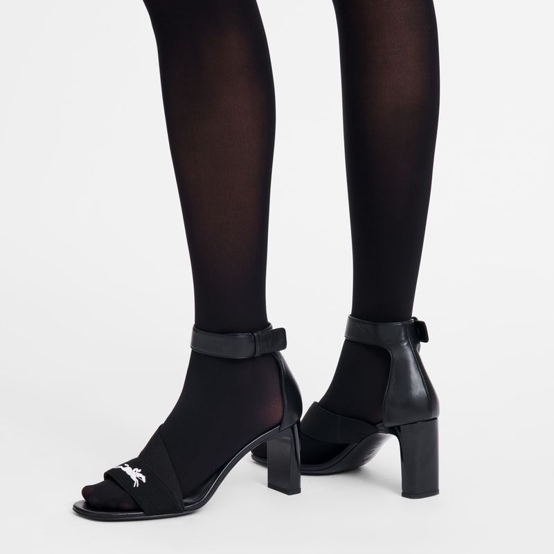 Women Longchamp La Baronne Heeled Sandals Black | Thailand-623HCDTWZ