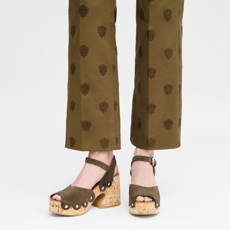 Women Longchamp La Cigale Sandals Olive | Thailand-743POYKBN