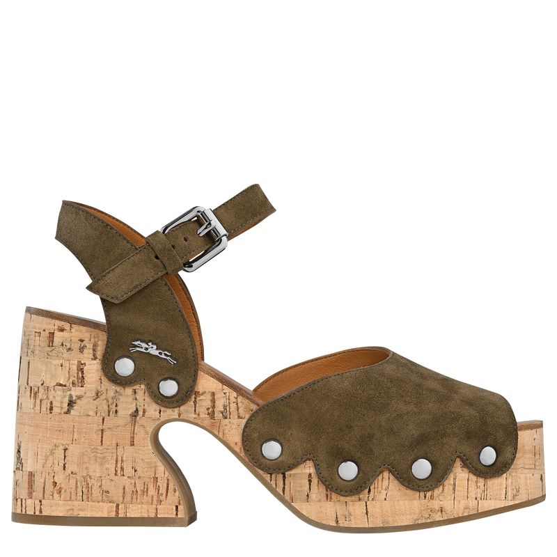Women Longchamp La Cigale Sandals Olive | Thailand-743POYKBN