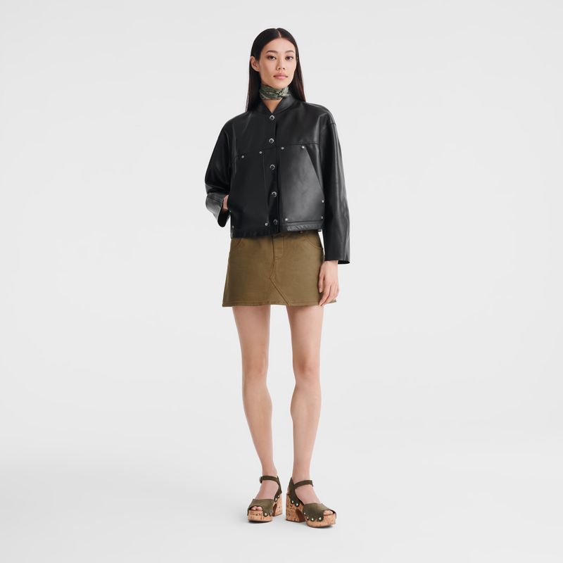 Women Longchamp Lambskin Jacket Black | Thailand-036IGOKNS