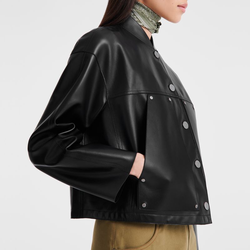 Women Longchamp Lambskin Jacket Black | Thailand-036IGOKNS