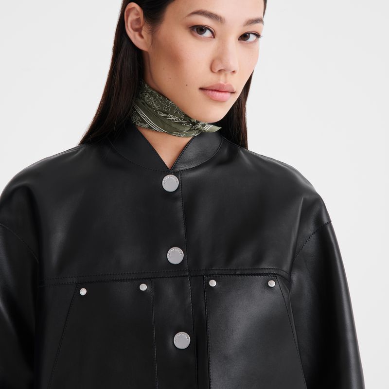 Women Longchamp Lambskin Jacket Black | Thailand-036IGOKNS