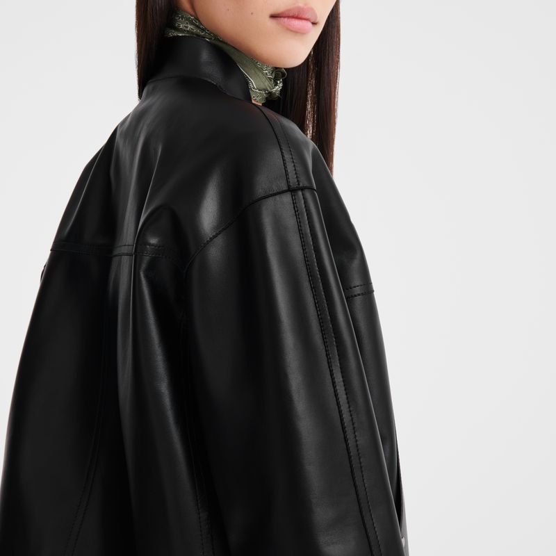 Women Longchamp Lambskin Jacket Black | Thailand-036IGOKNS