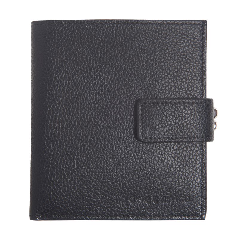 Women Longchamp Le Foulonné Compact Wallet Black | Thailand-198YDLKPZ