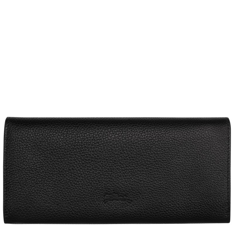Women Longchamp Le Foulonné Continental Wallet Black | Thailand-916VLMAOY