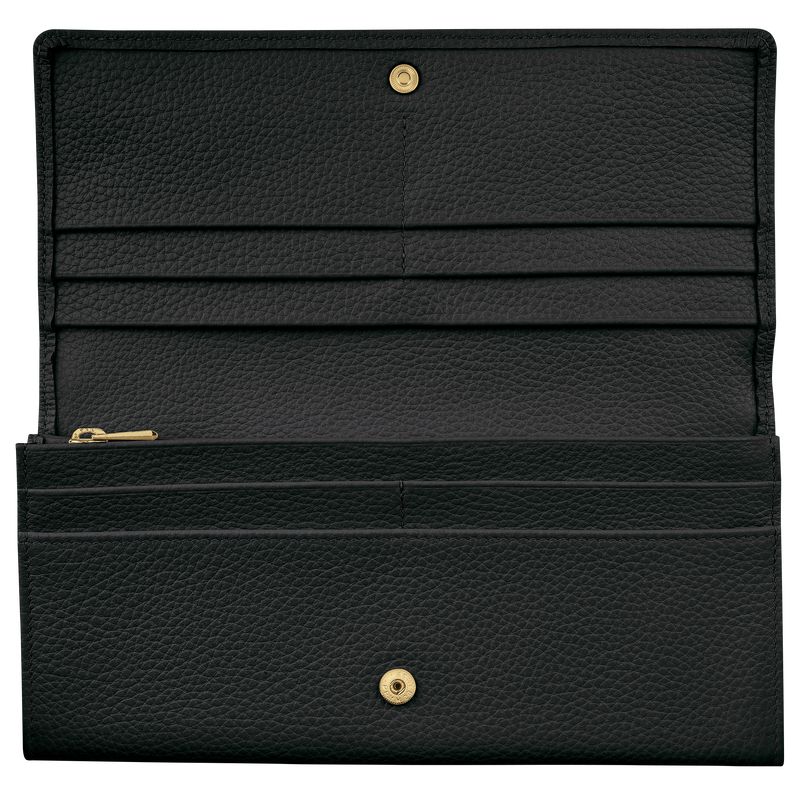 Women Longchamp Le Foulonné Continental Wallet Black | Thailand-916VLMAOY