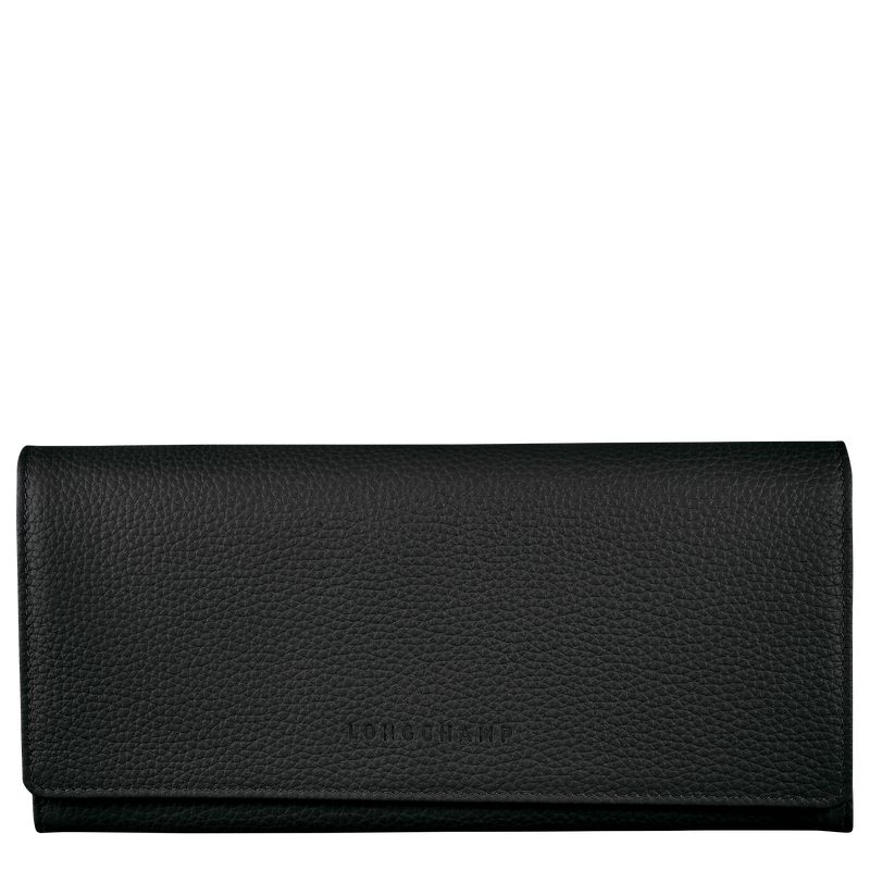 Women Longchamp Le Foulonné Continental Wallet Black | Thailand-916VLMAOY