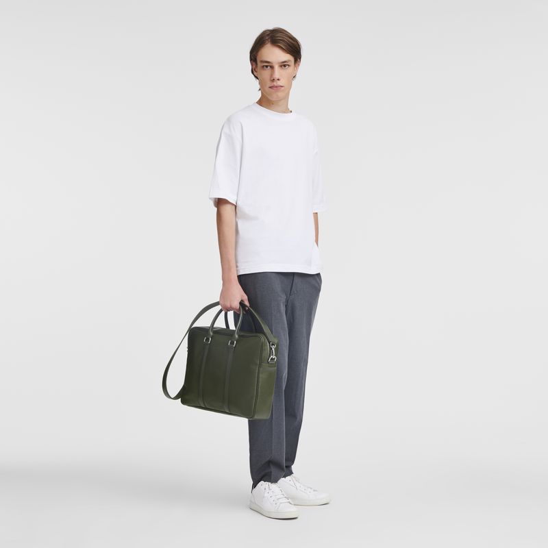 Women Longchamp Le Foulonné M Briefcase Khaki | Thailand-329PJMCGU