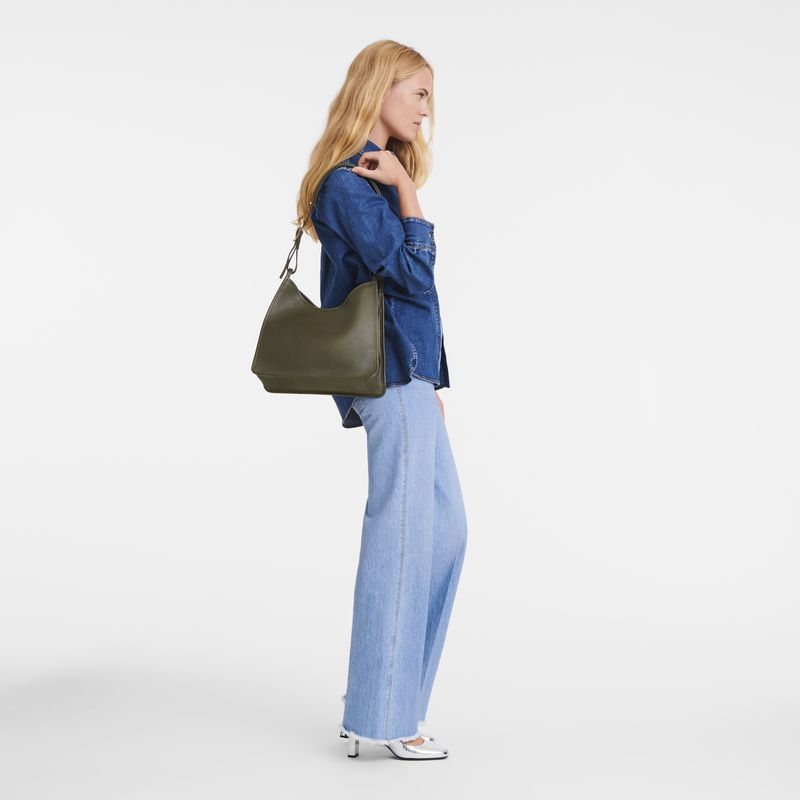 Women Longchamp Le Foulonné M Hobo Bag Khaki | Thailand-314YGMFXK