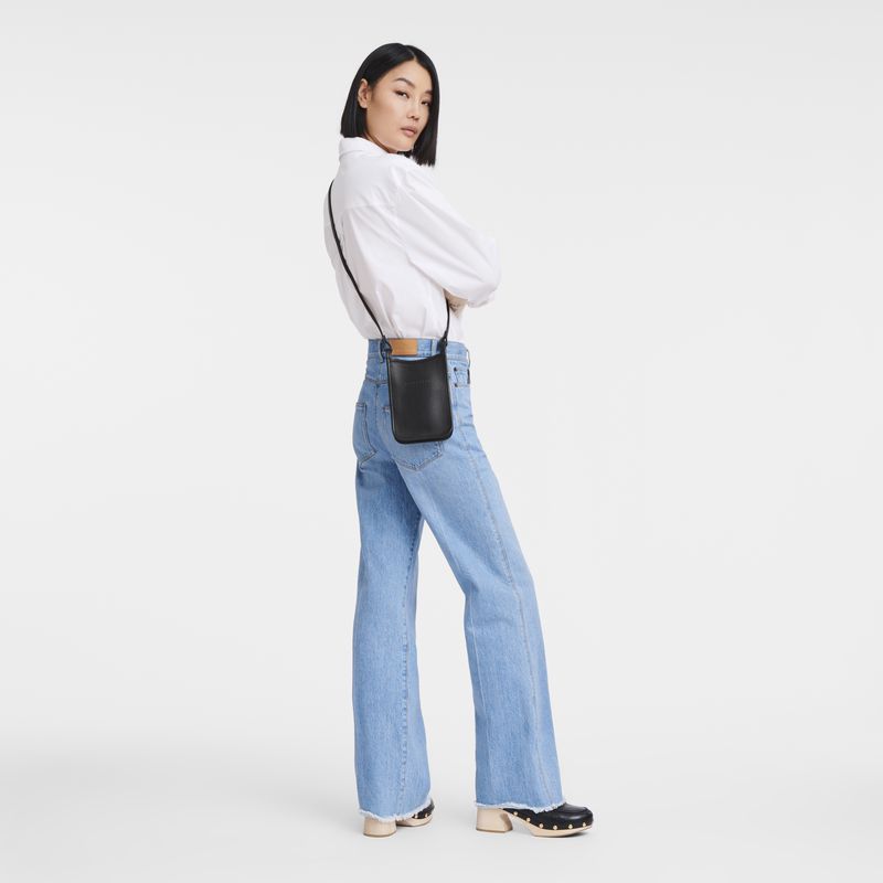 Women Longchamp Le Foulonné Phone Case Black | Thailand-619XJAFBG