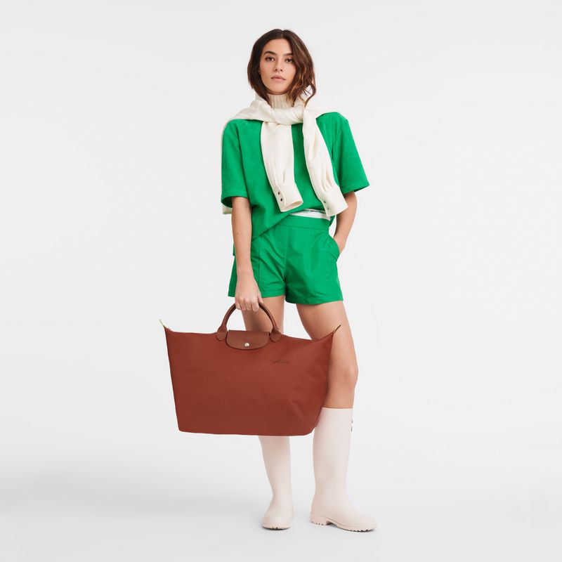 Women Longchamp Le Pliage Green L Travel Bag Brown | Thailand-690ZUOGIN