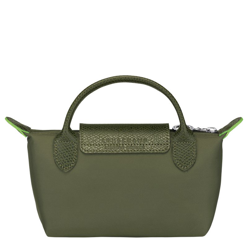 Women Longchamp Le Pliage Green With Handle Pouch Dark Green | Thailand-460SVRGNW