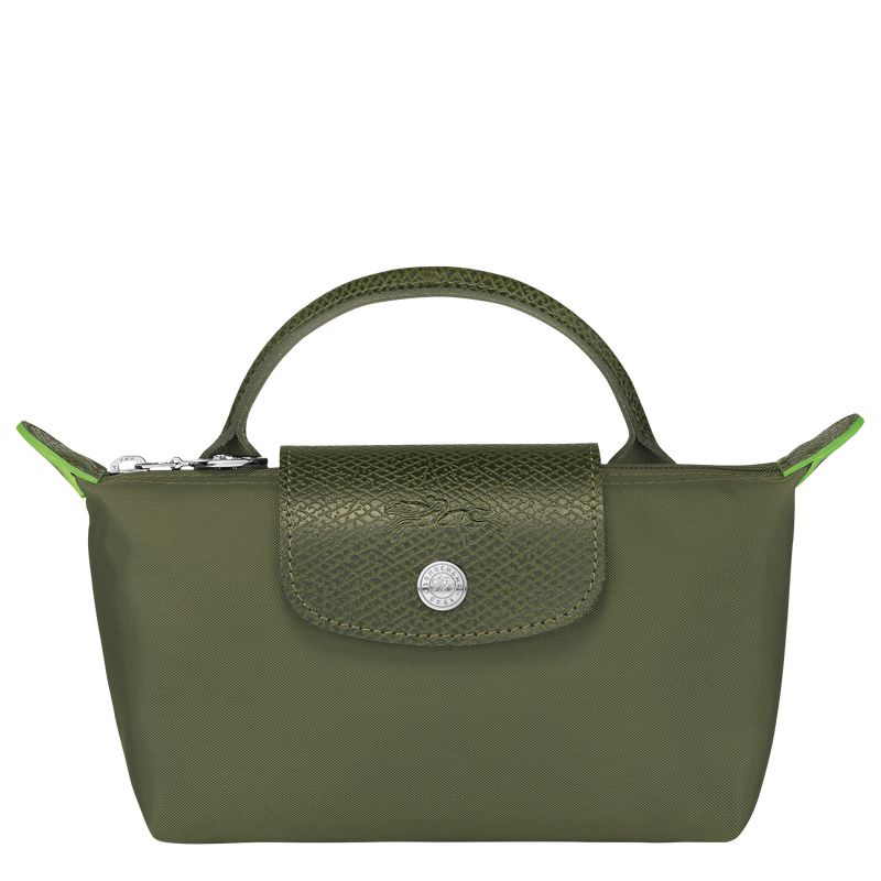 Women Longchamp Le Pliage Green With Handle Pouch Dark Green | Thailand-460SVRGNW
