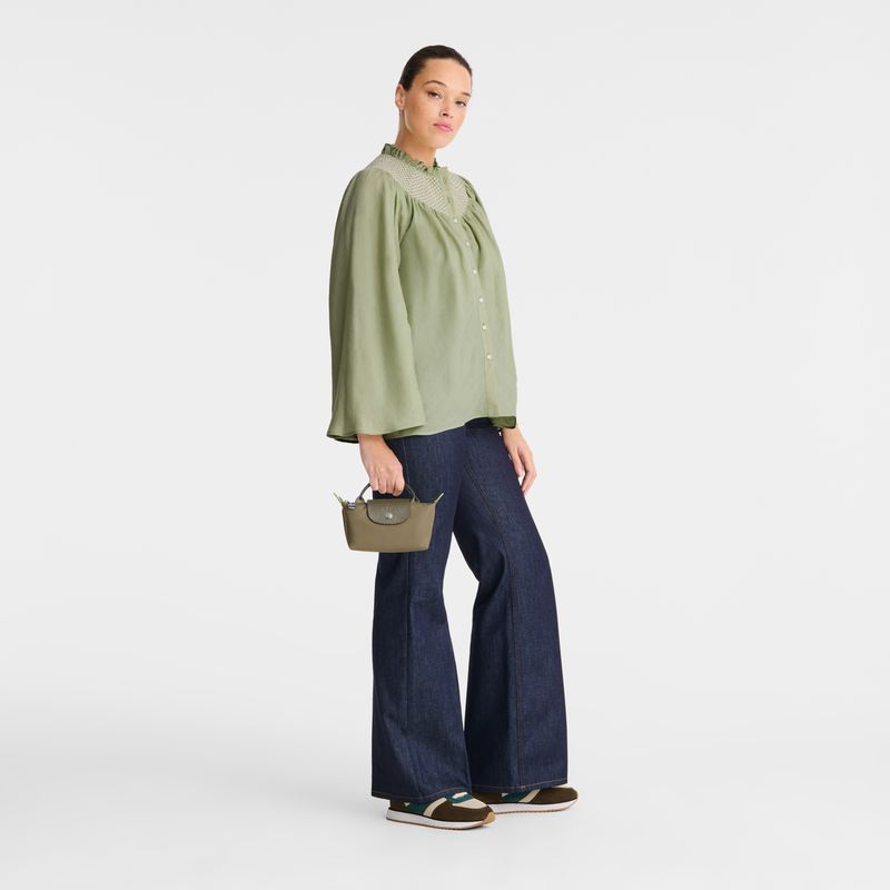 Women Longchamp Le Pliage Green With Handle Pouch Olive | Thailand-745AKMQOU