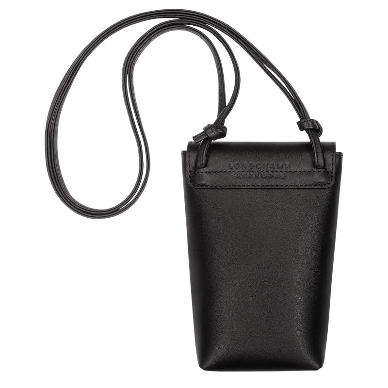 Women Longchamp Le Pliage Xtra With Leather Lace Phone Case Black | Thailand-309HRUQYK