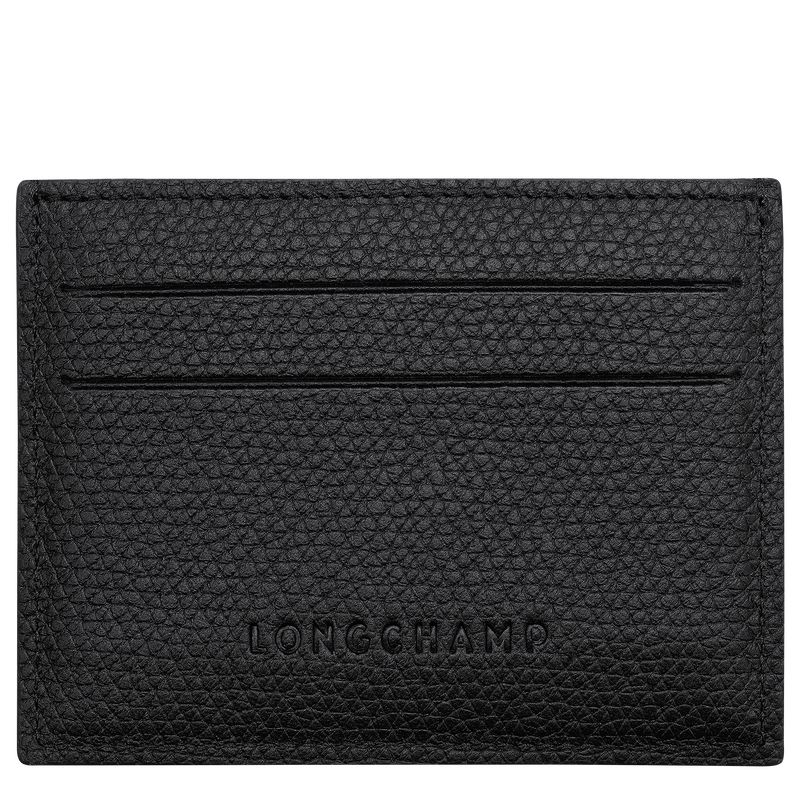 Women Longchamp Le Roseau Card Holder Black | Thailand-415VEWAKH