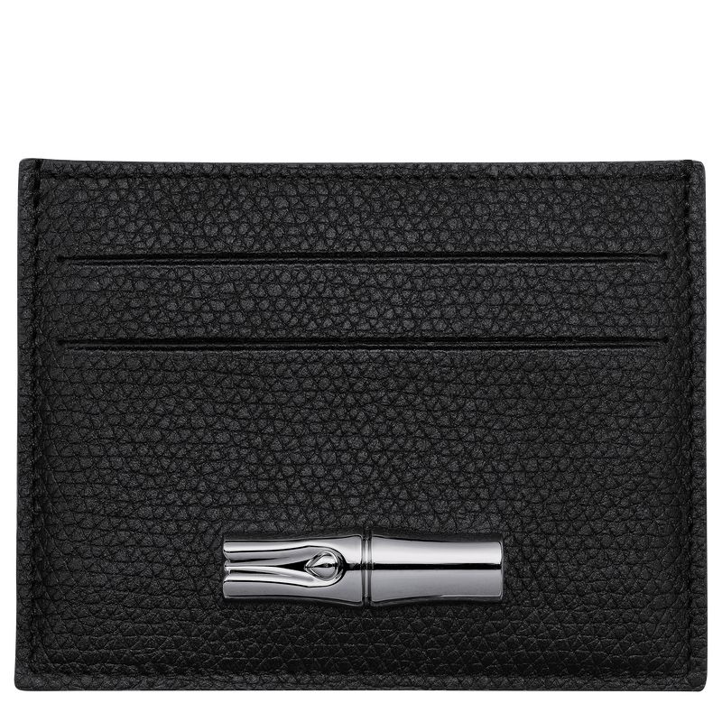 Women Longchamp Le Roseau Card Holder Black | Thailand-415VEWAKH