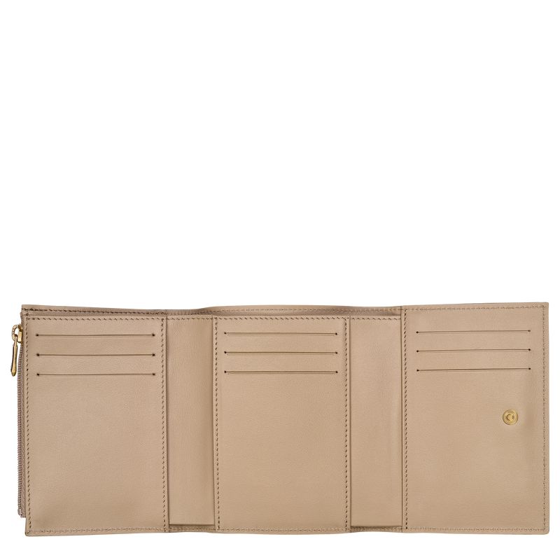 Women Longchamp Le Roseau Compact Wallet Beige | Thailand-164UYKARL