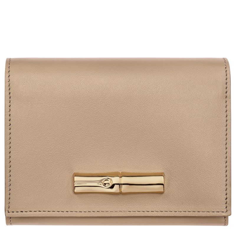 Women Longchamp Le Roseau Compact Wallet Beige | Thailand-164UYKARL