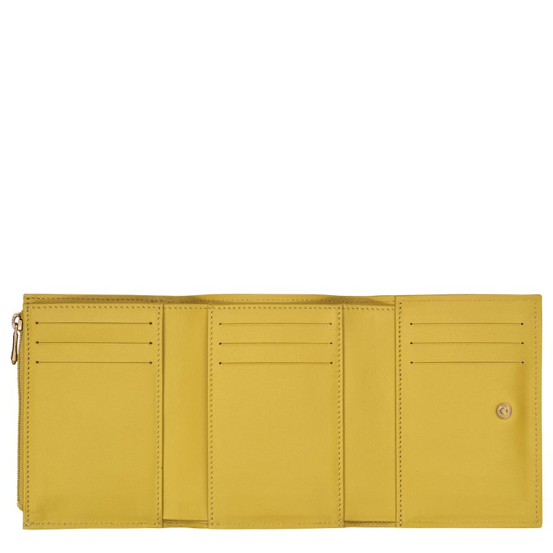 Women Longchamp Le Roseau Compact Wallet Yellow | Thailand-678ZTQPXW