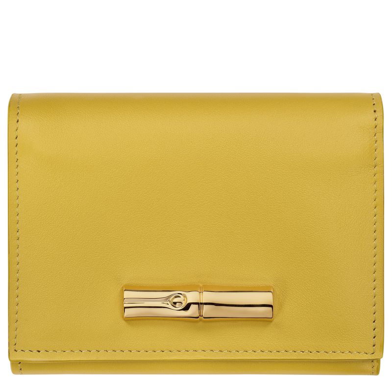 Women Longchamp Le Roseau Compact Wallet Yellow | Thailand-678ZTQPXW