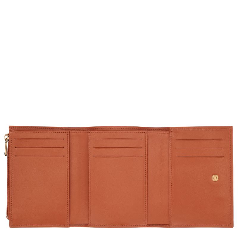 Women Longchamp Le Roseau Compact Wallet Brown | Thailand-584ZPEAOU