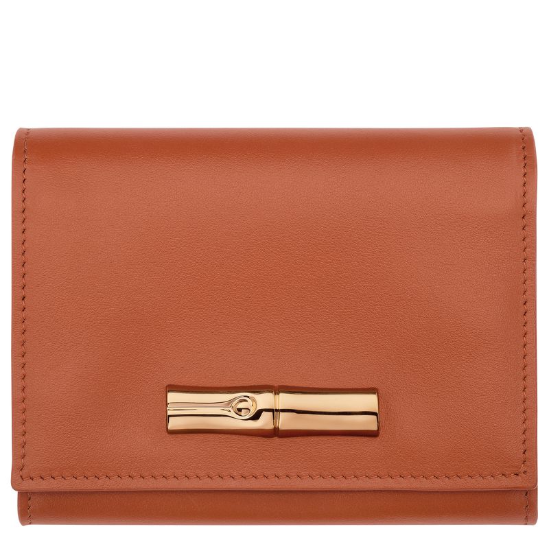 Women Longchamp Le Roseau Compact Wallet Brown | Thailand-584ZPEAOU