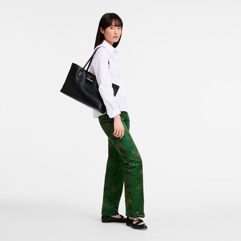 Women Longchamp Le Roseau Essential M Tote Bag Black | Thailand-941ZCBFSE