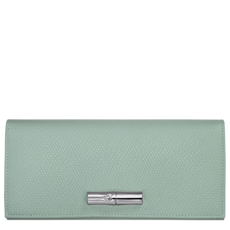 Women Longchamp Le Roseau Flap Wallet Blue Green | Thailand-087RJOULE